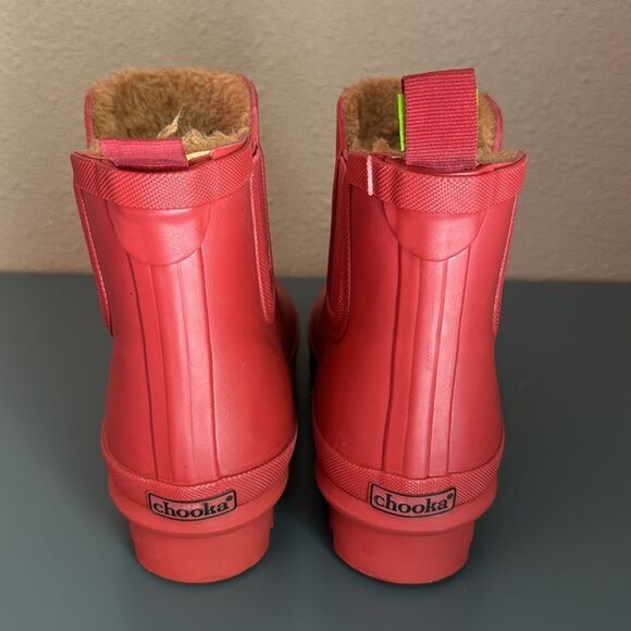 CHOOKA Chelsea Fur Lined Rain Boot Red *NEW* - Picture 4 of 8